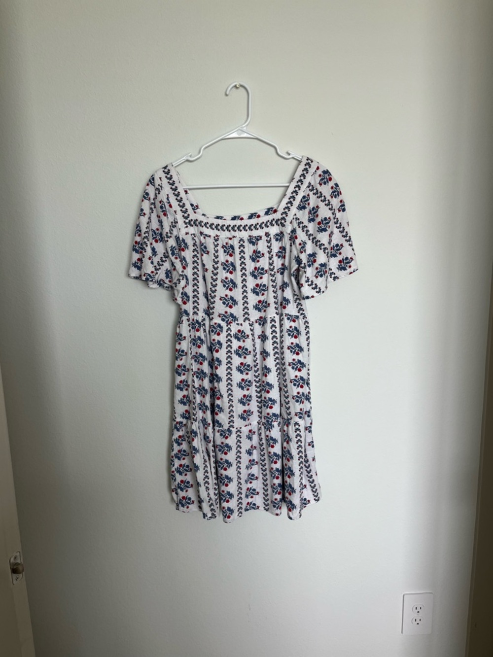 LOFT Red White and Blue Floral Linen Sundress